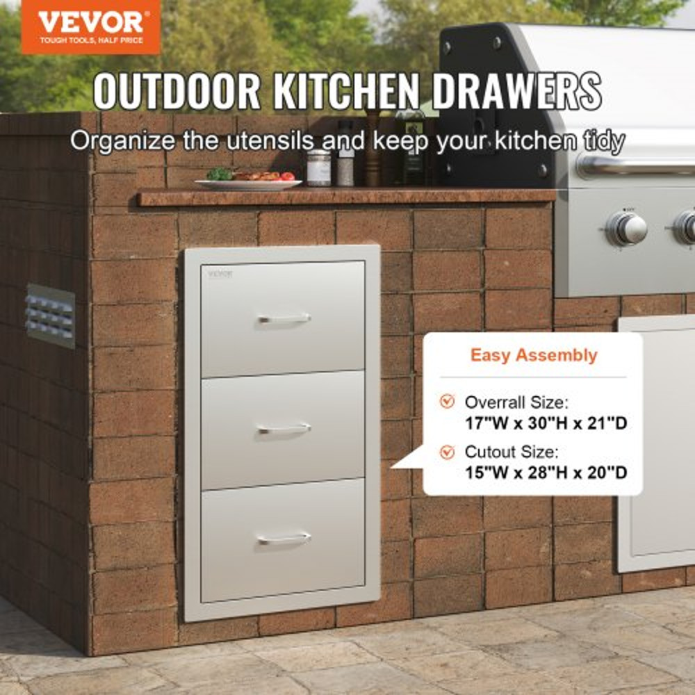 Outdoor Kitchen BBQ Island Drawers Stainless Steel Double Access Storage With Builtin Paper Towel H 1