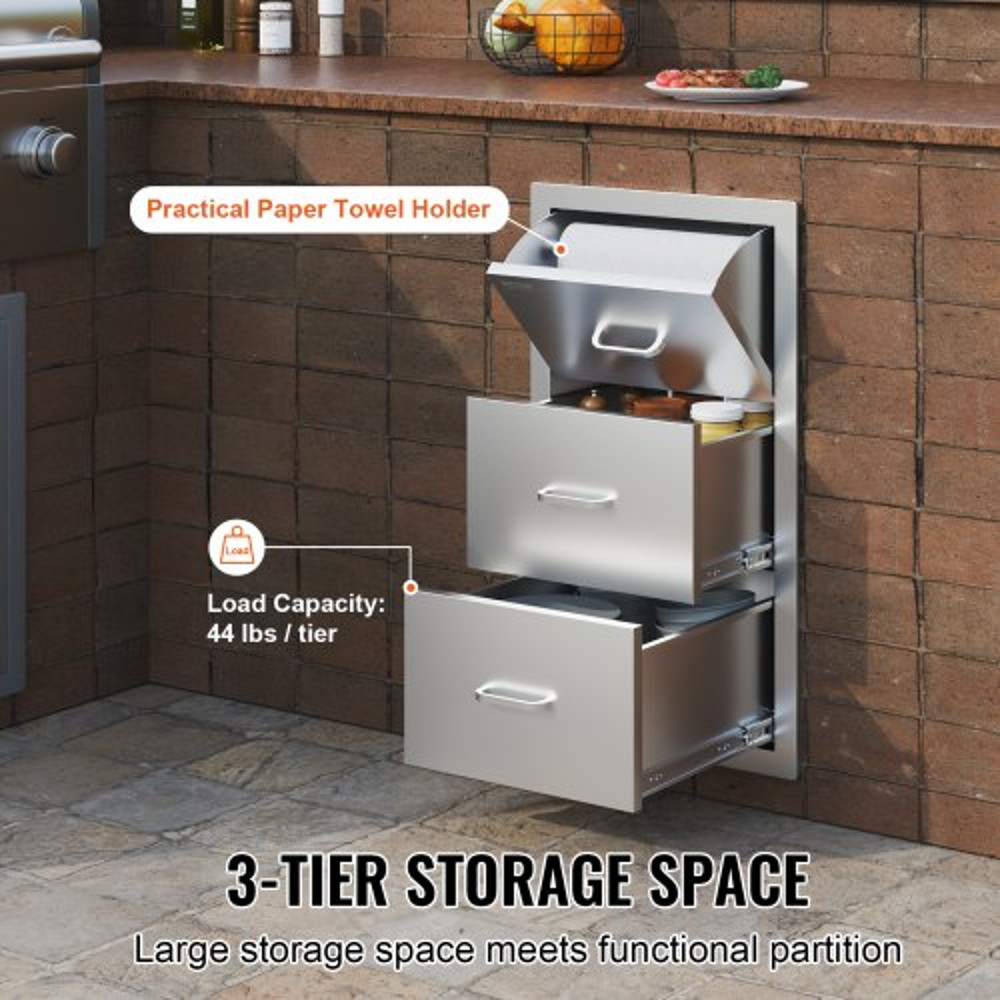 Outdoor Kitchen BBQ Island Drawers Stainless Steel Double Access Storage With Builtin Paper Towel H 2