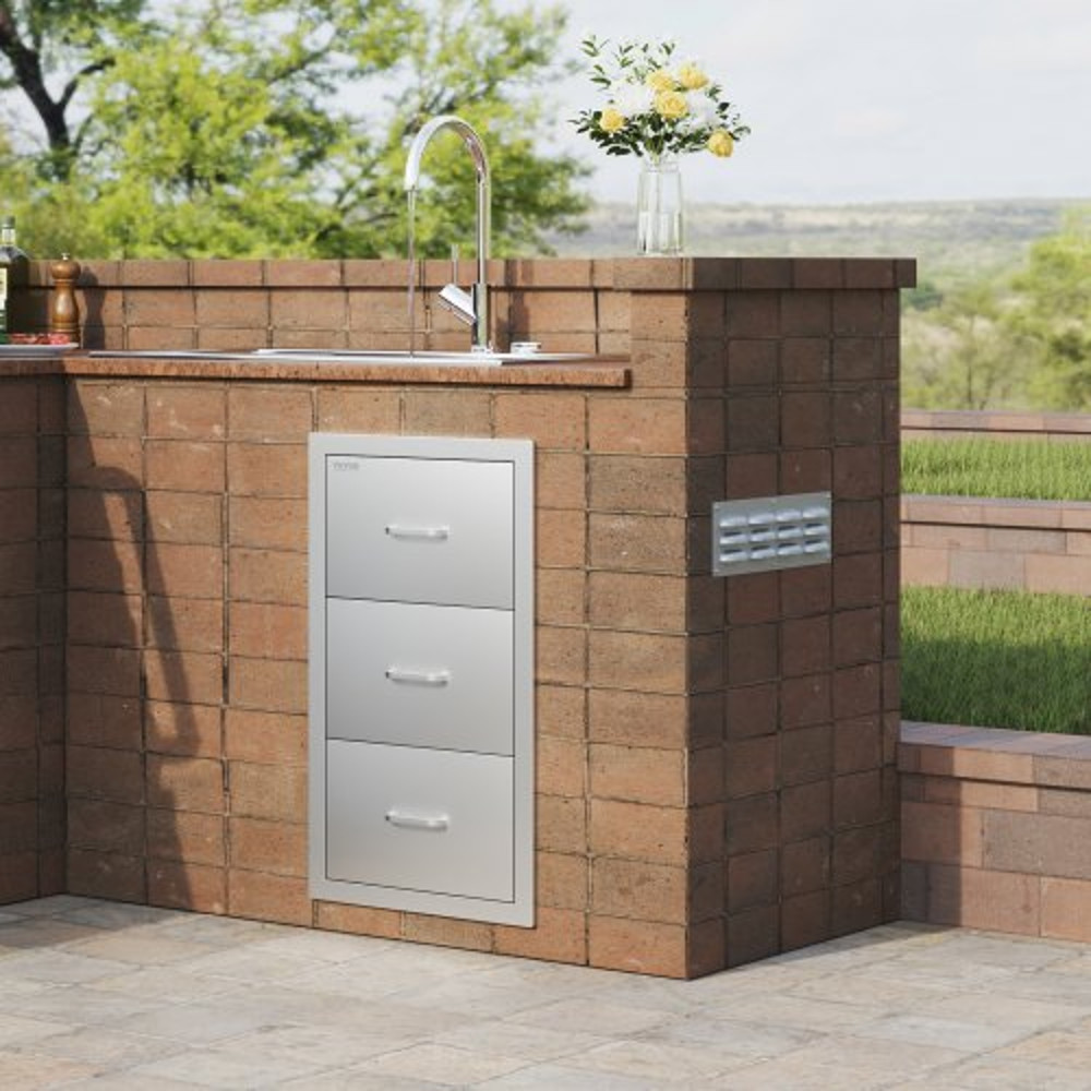 Outdoor Kitchen BBQ Island Drawers Stainless Steel Double Access Storage With Builtin Paper Towel H 6