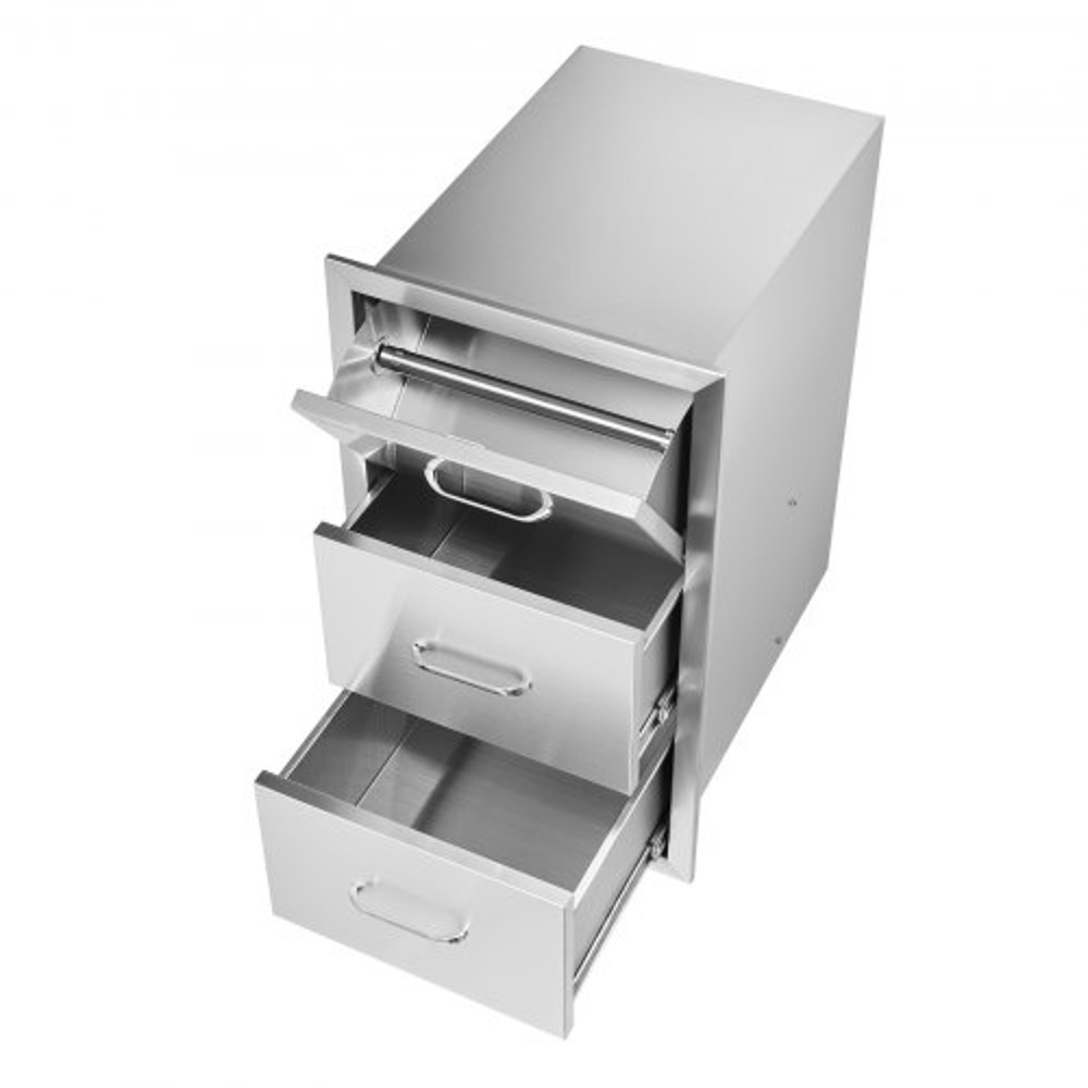 Outdoor Kitchen BBQ Island Drawers Stainless Steel Double Access Storage With Builtin Paper Towel H 9