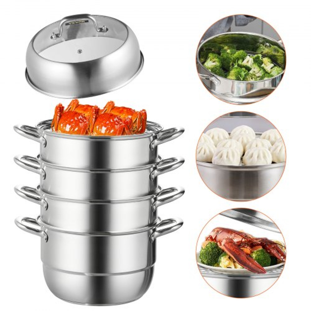 Stainless Steel Steamer Pot MultiLayer Cookware With Tempered Glass Lid  Handles Work On Gas Electr 0