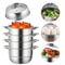Stainless Steel Steamer Pot MultiLayer Cookware With Tempered Glass Lid Handles Work On Gas Electr 0