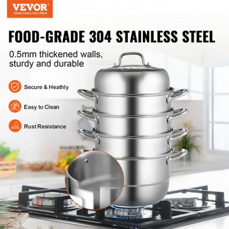 Stainless Steel Steamer Pot MultiLayer Cookware With Tempered Glass Lid  Handles Work On Gas Electr 1