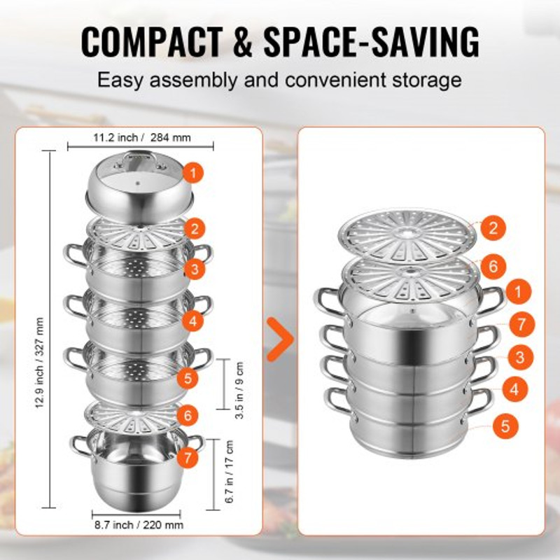 Stainless Steel Steamer Pot MultiLayer Cookware With Tempered Glass Lid  Handles Work On Gas Electr 5