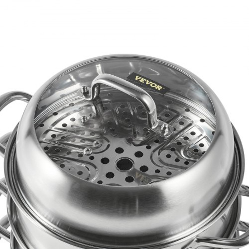 5-Tier Stainless Steel Dumpling Steamer Pot – 30cm/11.8 Dia, Works with Gas & Electric Stove Top.