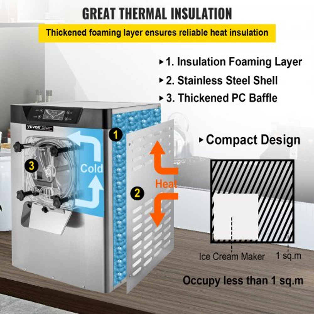 1400W Hard Serve Ice Cream Machine 53 GPH Output Auto Timer LED Display  Ideal For Restaurants Cafe 4