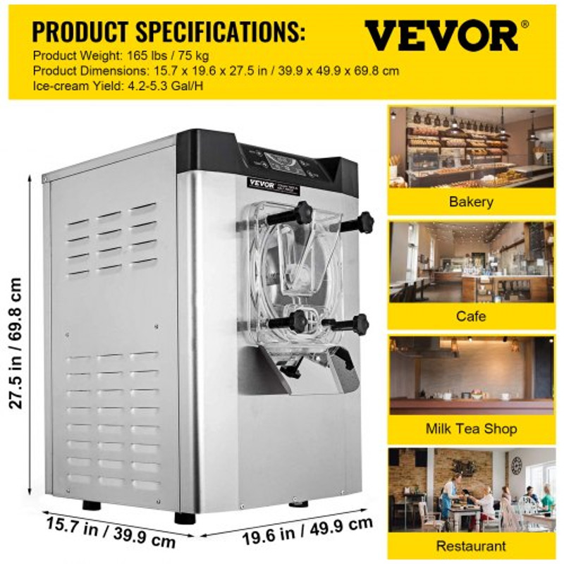 1400W Hard Serve Ice Cream Machine 53 GPH Output Auto Timer LED Display  Ideal For Restaurants Cafe 7
