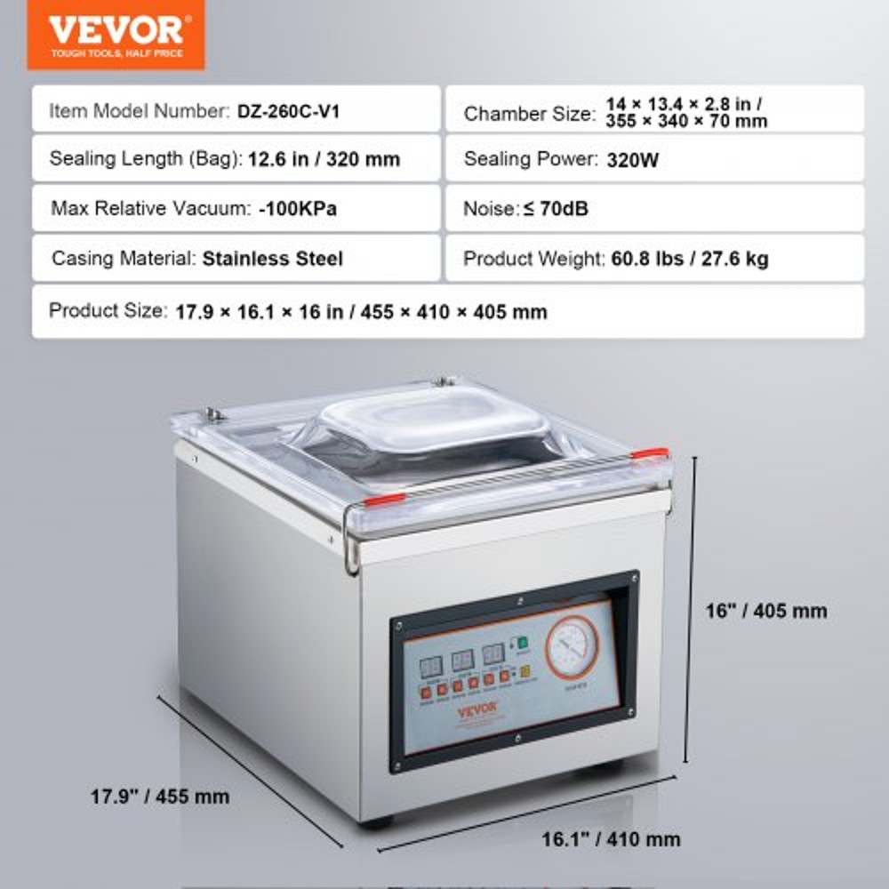 Commercial Chamber Vacuum Sealer – 110V Packaging Machine with 260mm Seal Bar