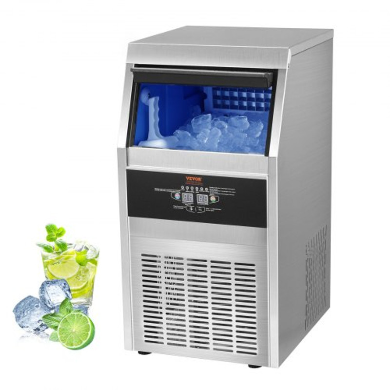 Industrial Ice Maker Machine, 110V Commercial Ice Maker, 40 Ice Cubes Per Plate, 80LBS/24H, Auto Clean, Stainless Steel