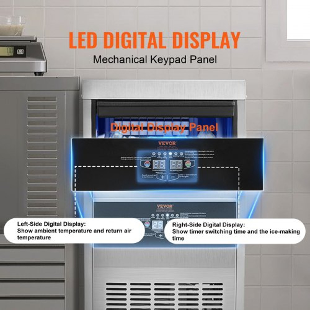 Industrial Ice Maker Machine, 110V Commercial Ice Maker, 40 Ice Cubes Per Plate, 80LBS/24H, Auto Clean, Stainless Steel