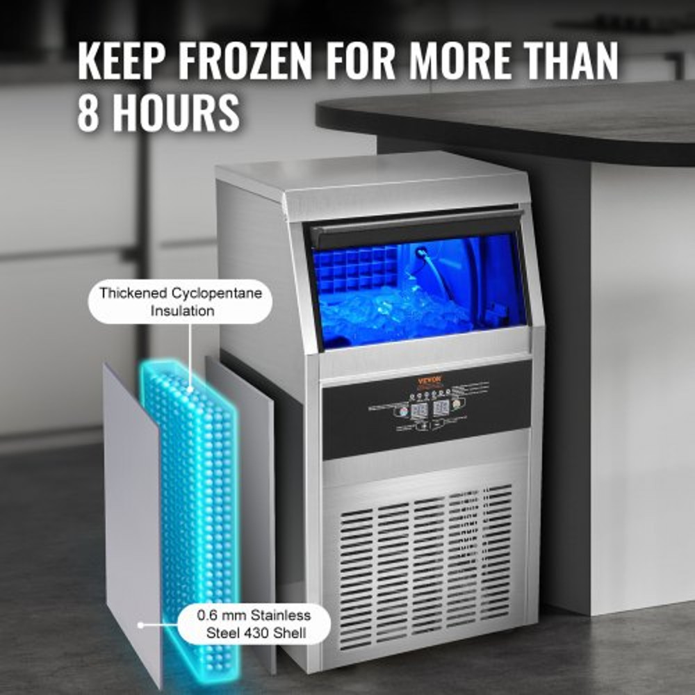Industrial Ice Maker Machine, 110V Commercial Ice Maker, 40 Ice Cubes Per Plate, 80LBS/24H, Auto Clean, Stainless Steel
