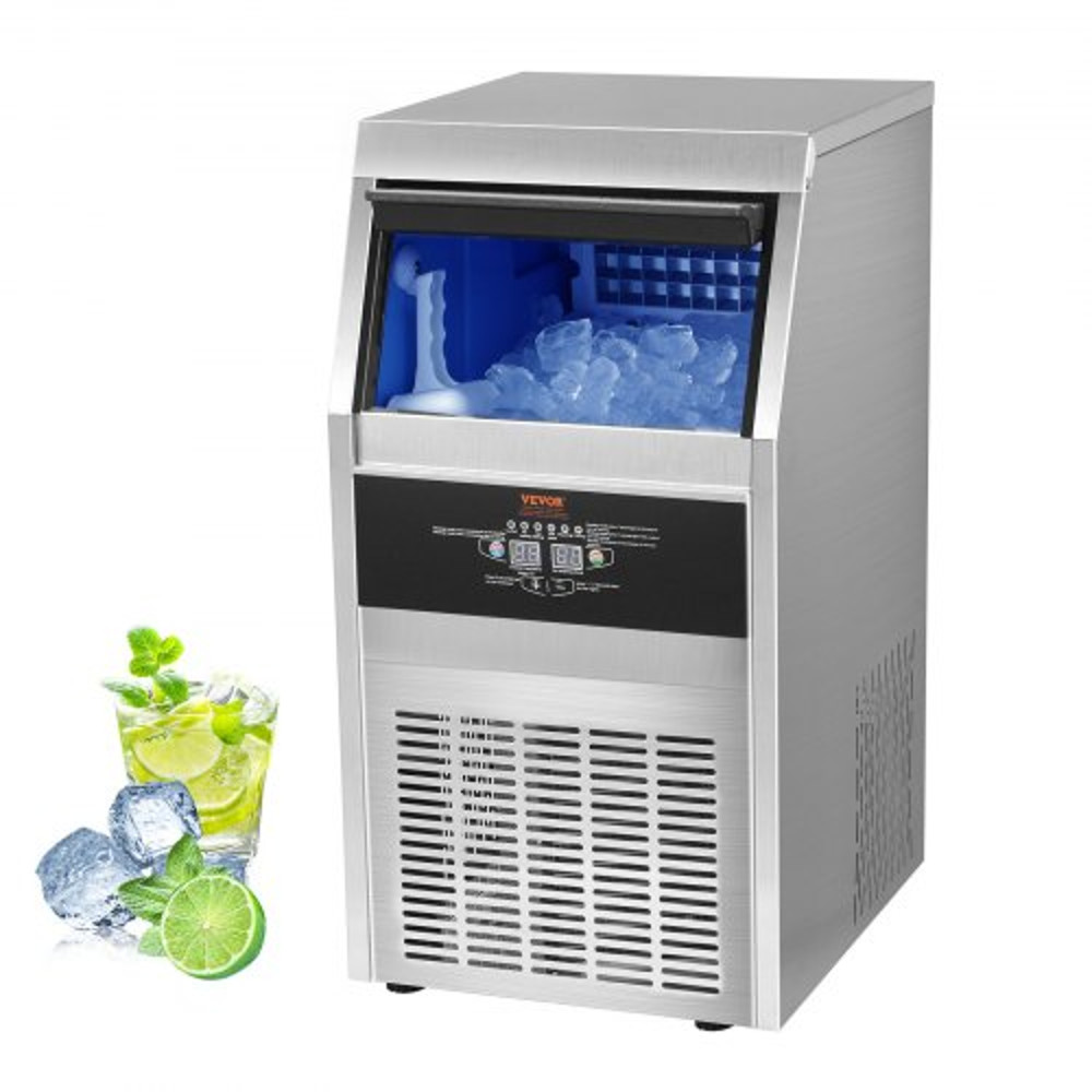 Stainless Steel Ice Maker Machine, 90LBS/24H Under Counter Commercial Ice Maker, Automatic Operation, Includes Water