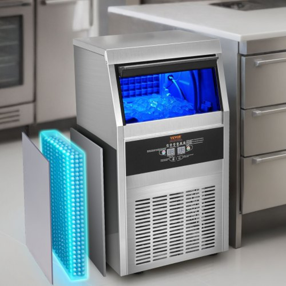 Stainless Steel Ice Maker Machine, 90LBS/24H Under Counter Commercial Ice Maker, Automatic Operation, Includes Water