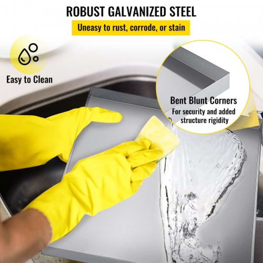 Heavy Duty Washer Drip Pan Gauge Galvanized Steel Washing Machine Tray With Drain Hole Adapter 4