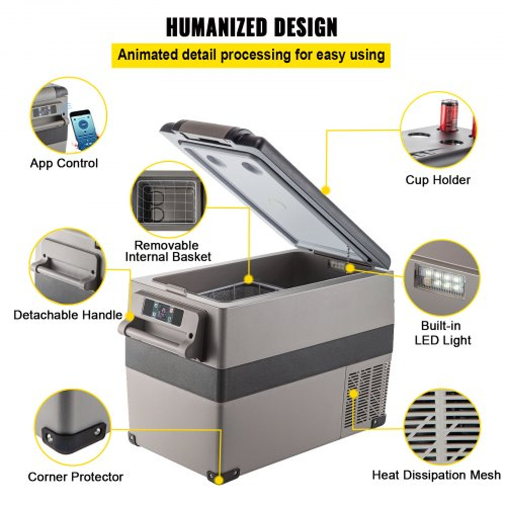 Refrigerator Portable Car Fridge Freezer with Fast Cooling, App Control, DC & AC for Travel, Camping, Home
