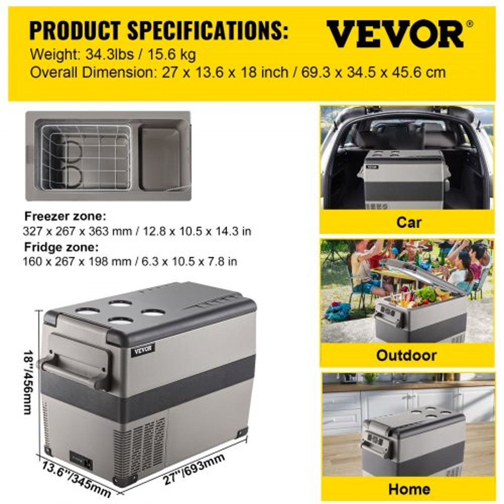 Refrigerator Portable Car Fridge Freezer with Fast Cooling, App Control, DC & AC for Travel, Camping, Home