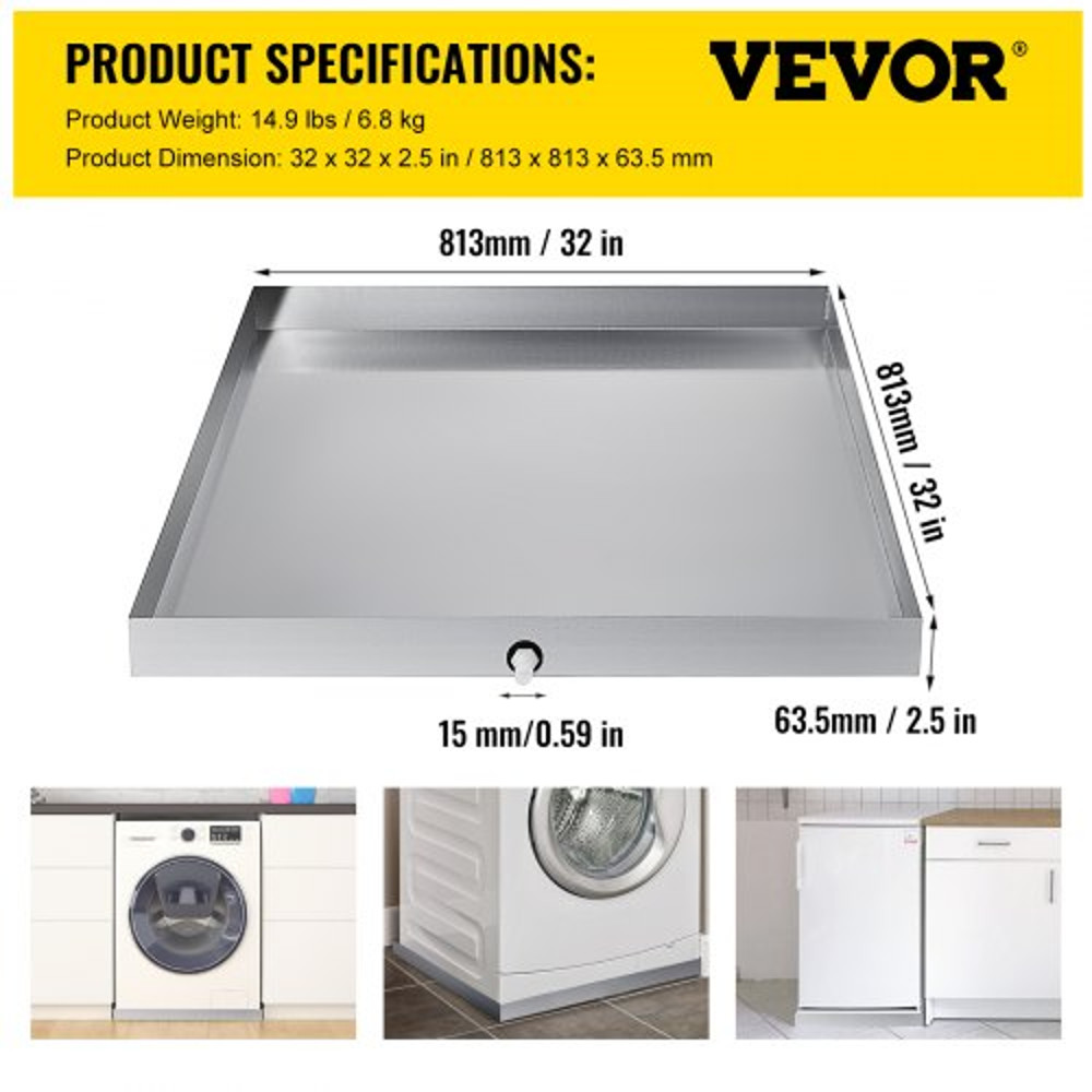 Washing Machine Pan Stainless Steel Heavy Duty Drip Tray With Drain Hole  Hose Adapter For Washer D 7