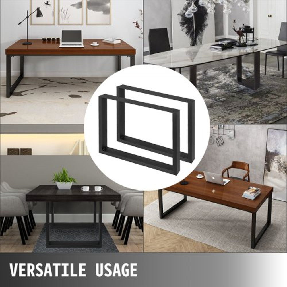 Black Steel Table Legs Set, Heavy Duty Square Box Section Industrial Country Style Dining Table Desk Legs for Wood