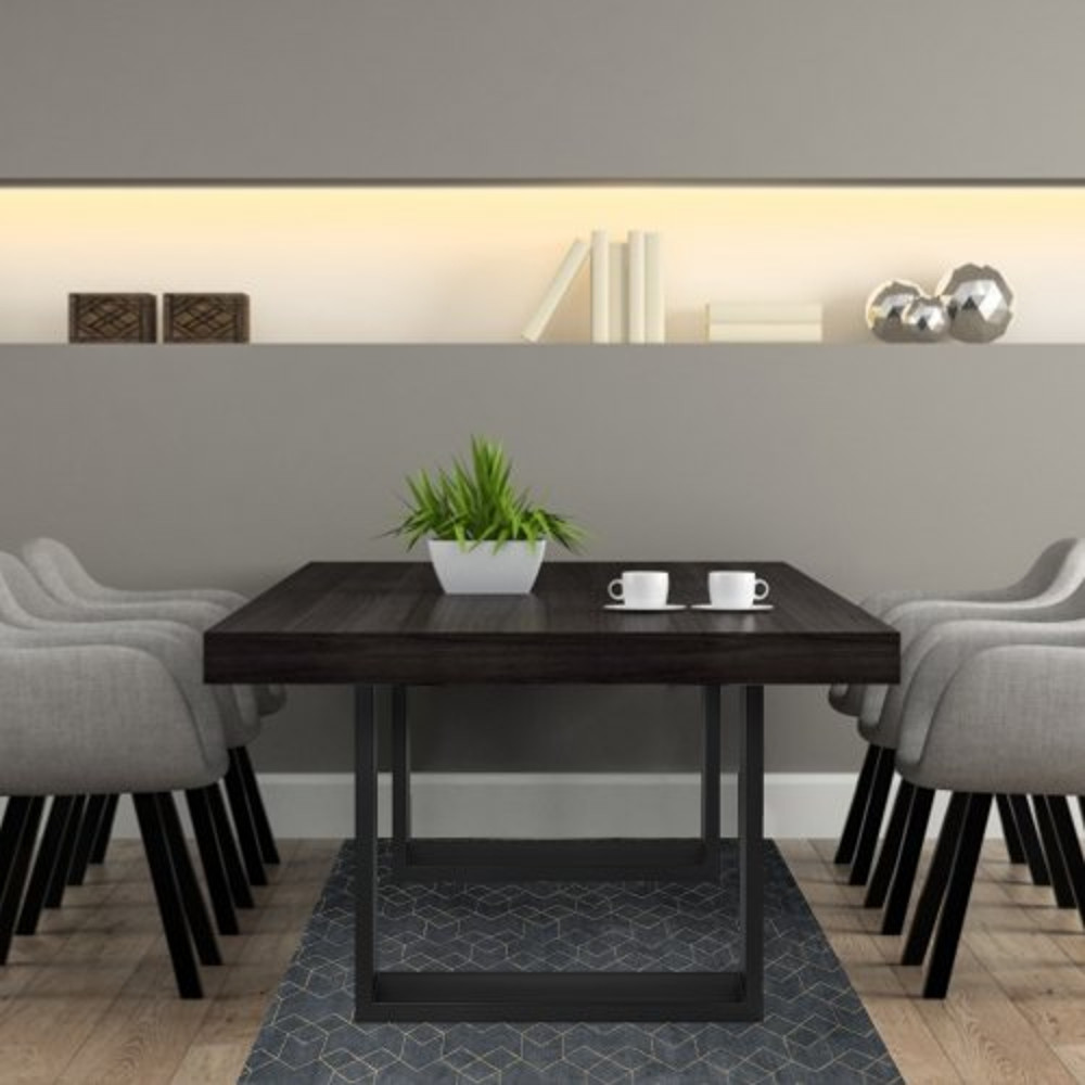 Black Steel Table Legs Set, Heavy Duty Square Box Section Industrial Country Style Dining Table Desk Legs for Wood