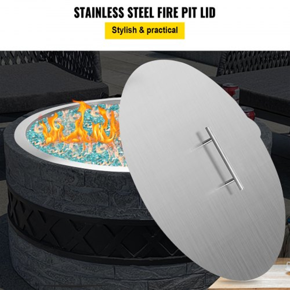 Fire Pit Lid Round Stainless Steel Fire Pit Ring Cover HeavyDuty Burner Lid For Round Outdoor Patio 2