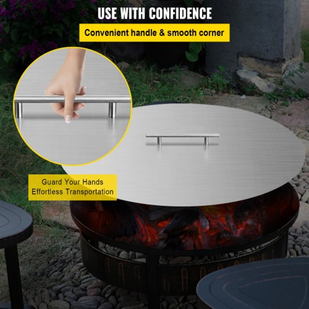 Fire Pit Lid Round Stainless Steel Fire Pit Ring Cover HeavyDuty Burner Lid For Round Outdoor Patio 5