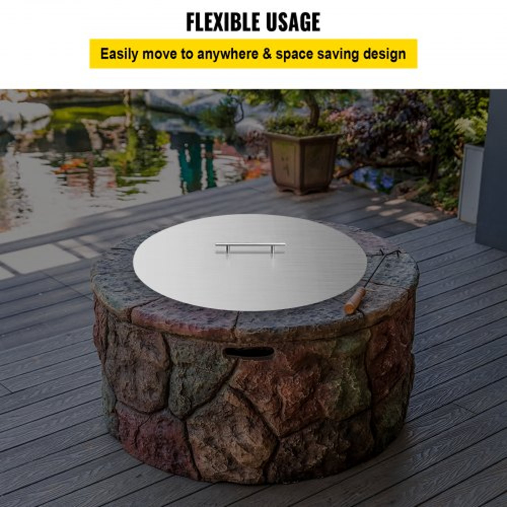 Fire Pit Lid Round Stainless Steel Fire Pit Ring Cover HeavyDuty Burner Lid For Round Outdoor Patio 6