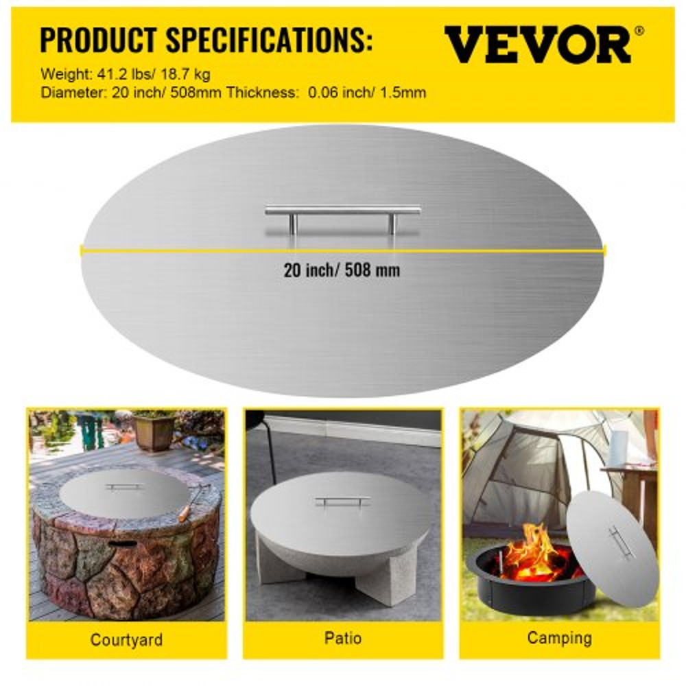 Fire Pit Lid Round Stainless Steel Fire Pit Ring Cover HeavyDuty Burner Lid For Round Outdoor Patio 7