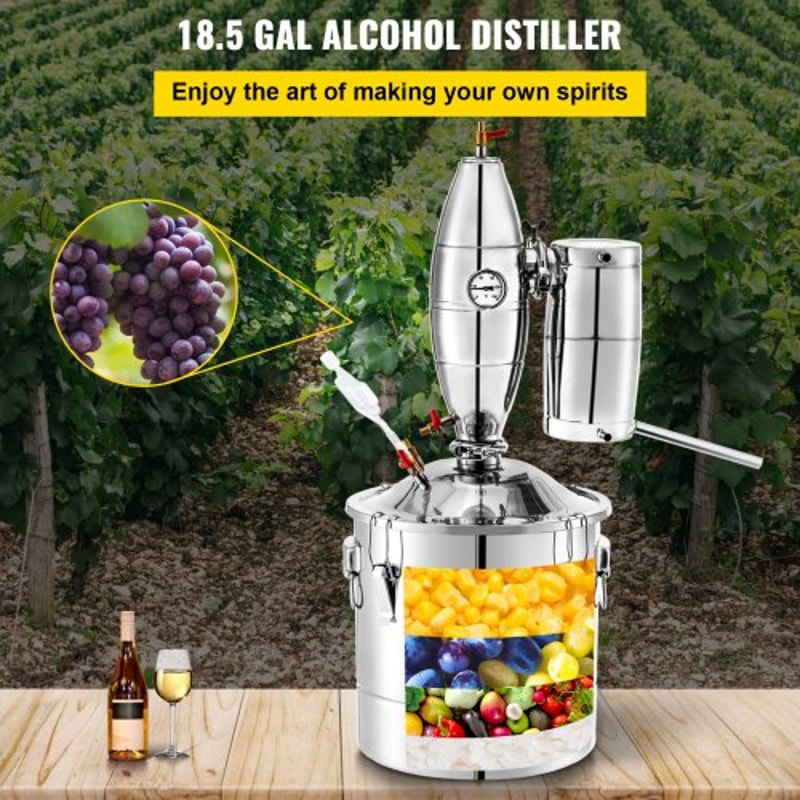 70L 185Gal Alcohol Distiller 304 Stainless Steel Wine Making Boiler Home Kit With Thermometer For W 2
