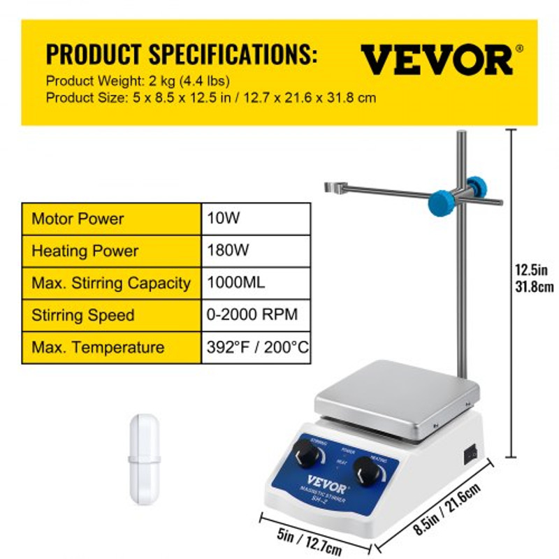 Laboratory Magnetic Stirrer Hot Plate 180W Heating 380C Max Temp 02000 RPM Adjustable 1000ml Capaci 7