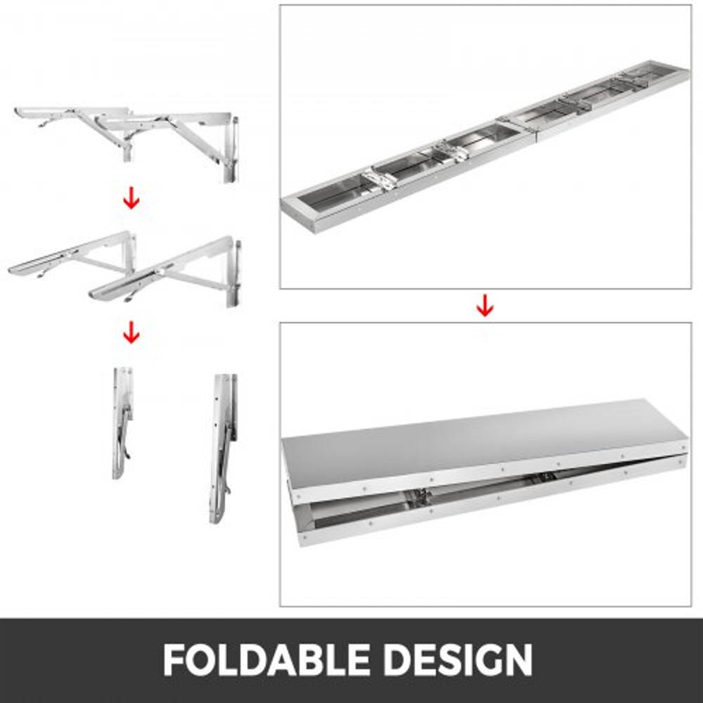 Commercial Grade Concession Shelf, 96L x 12W Inch Stainless Steel Folding Serving Stand for Food Trucks & Mobile
