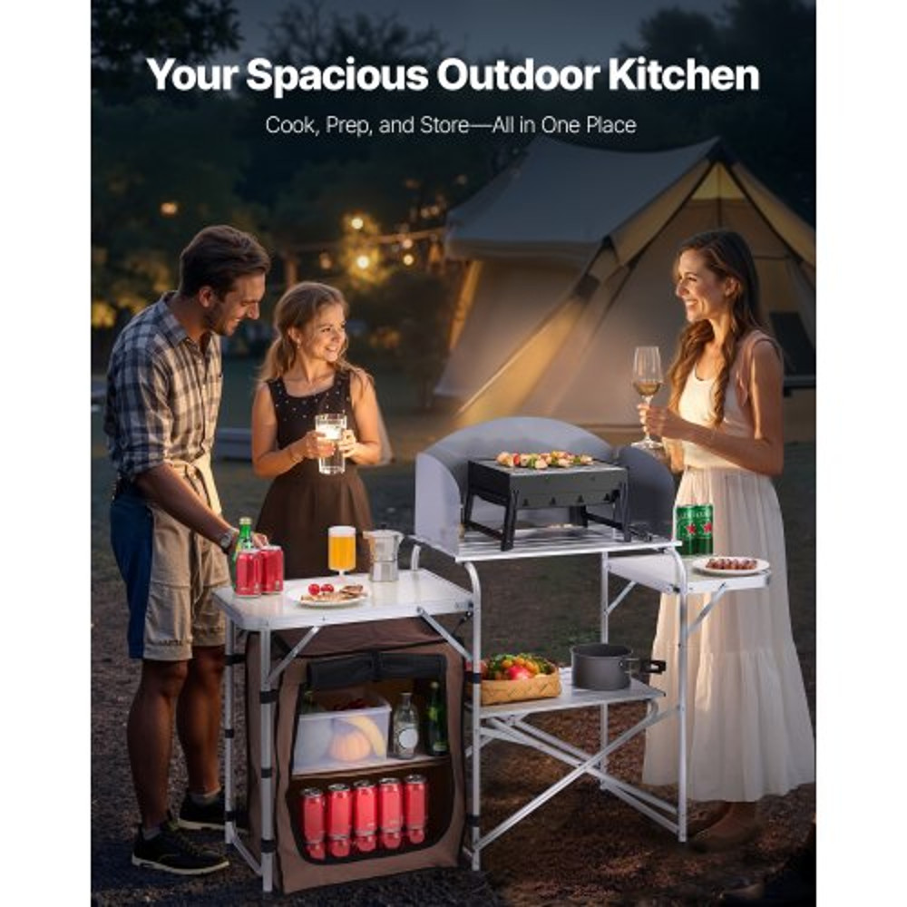 Portable Camping Kitchen Table Foldable Picnic Cabinet With Storage Rack Windshield  Side Tables 2