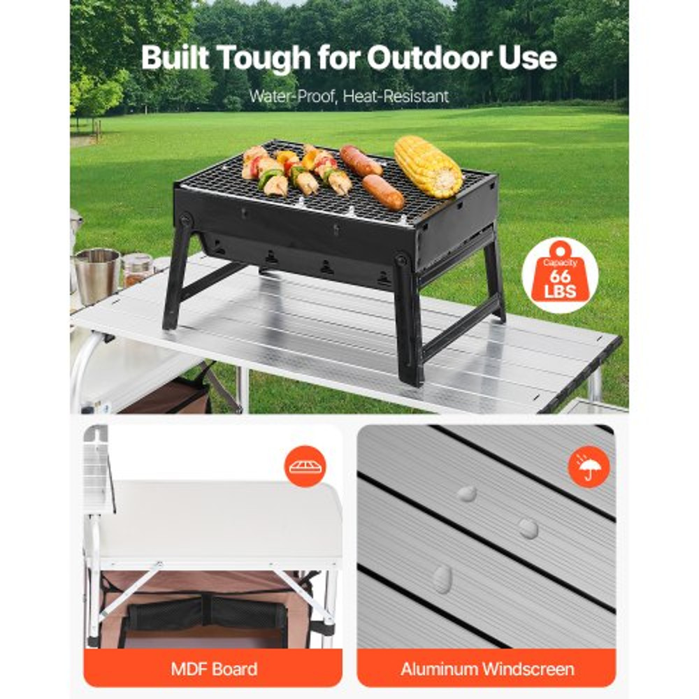 Portable Camping Kitchen Table Foldable Picnic Cabinet With Storage Rack Windshield  Side Tables 3