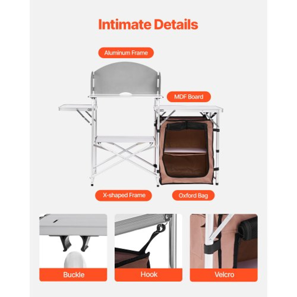 Portable Camping Kitchen Table Foldable Picnic Cabinet With Storage Rack Windshield  Side Tables 4