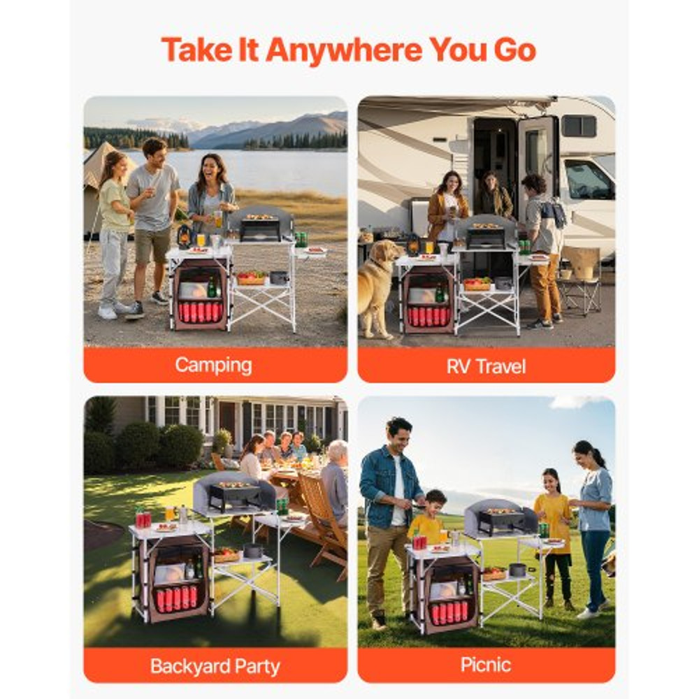 Portable Camping Kitchen Table Foldable Picnic Cabinet With Storage Rack Windshield  Side Tables 7