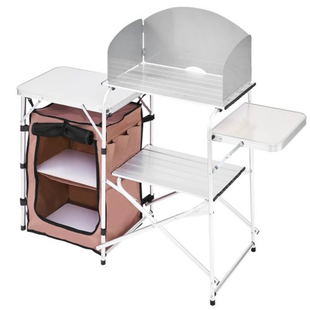 Portable Camping Kitchen Table Foldable Picnic Cabinet With Storage Rack Windshield  Side Tables 10