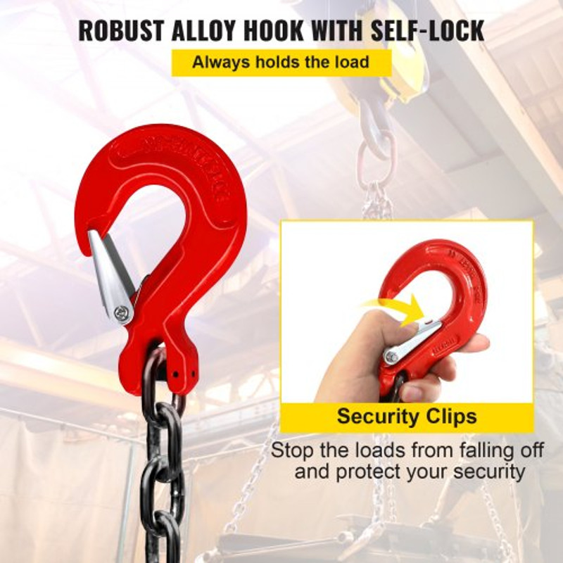 5ft G80 Alloy Steel Chain Sling 516 4Leg Engine Lift Chain With Grab Hooks 3 Ton11000 Lbs Capacity 6