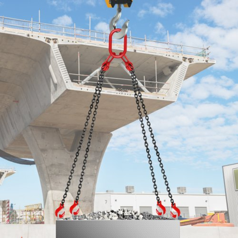 5ft G80 Alloy Steel Chain Sling 516 4Leg Engine Lift Chain With Grab Hooks 3 Ton11000 Lbs Capacity 0