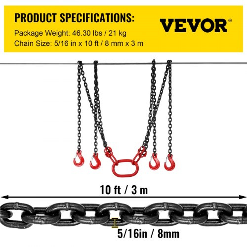 Alloy Steel Chain Sling With Legs Engine Lift Chain Hoist Lifts 3 Ton Heavy Duty Rigging For Constr 7