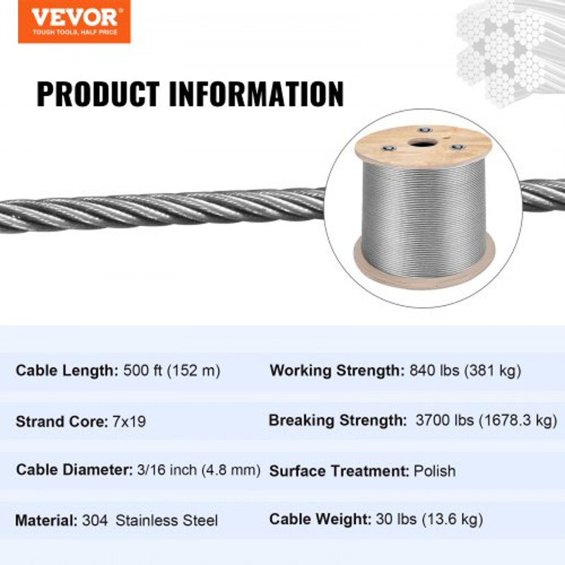 Stainless Steel Cable Reel Aircraft Grade Wire Rope For Winch Cable Replacement Deck Railing  Outdo 7