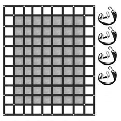 heavy duty cargo net for pickup truck bed, includes mesh, cam buckles, s-hooks, cross straps, fits trailers
