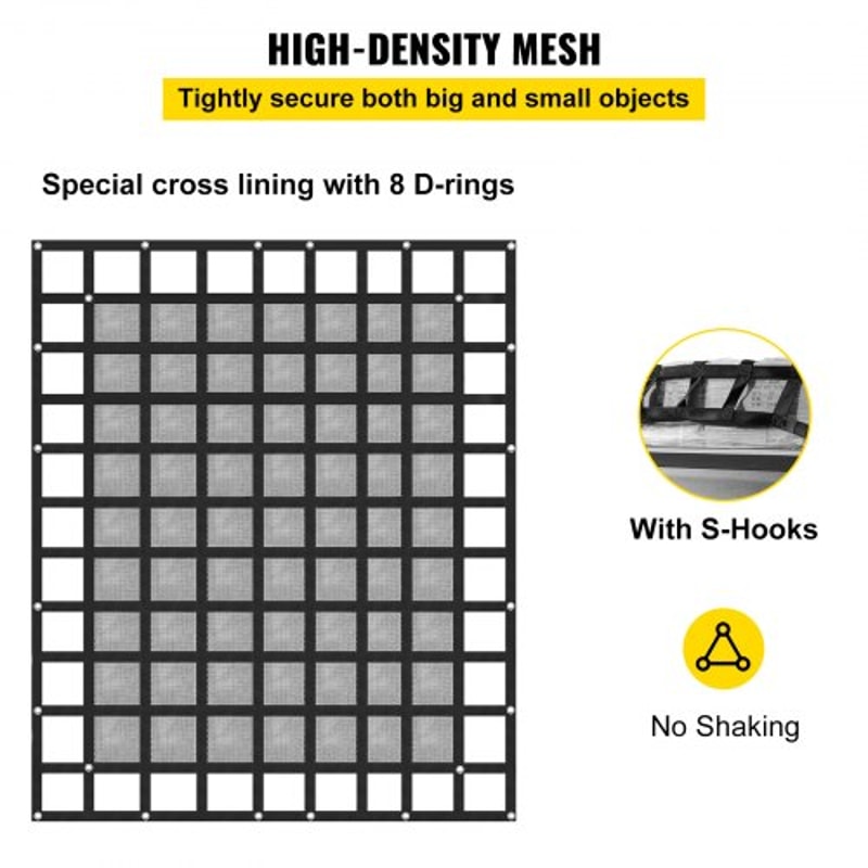 Heavy Duty Cargo Net For Pickup Truck Bed Includes Mesh Cam Buckles SHooks Cross Straps Fits Traile 6