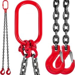4t capacity double leg chain sling, 5ft g80 lifting chain with grab hooks, 11,000lbs load limit – durable sling chain