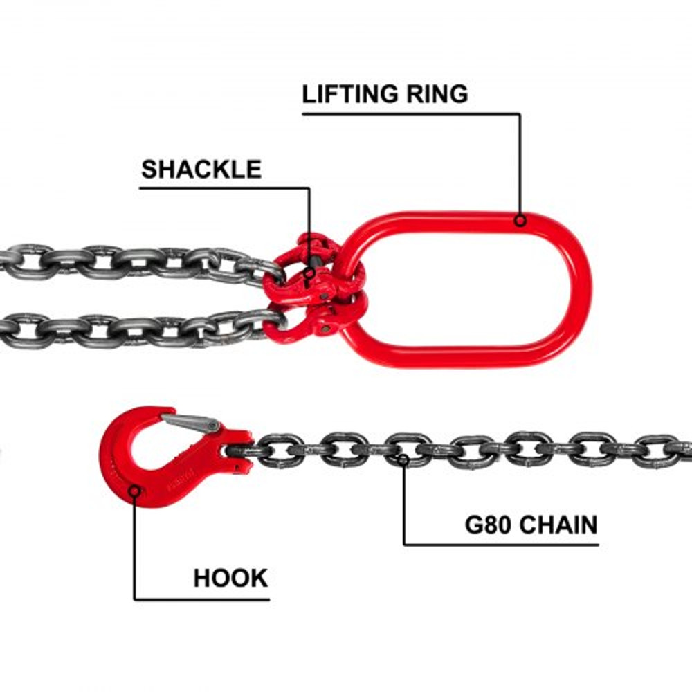 4T Capacity Double Leg Chain Sling, 5ft G80 Lifting Chain with Grab Hooks, 11,000LBS Load Limit – Durable Sling Chain