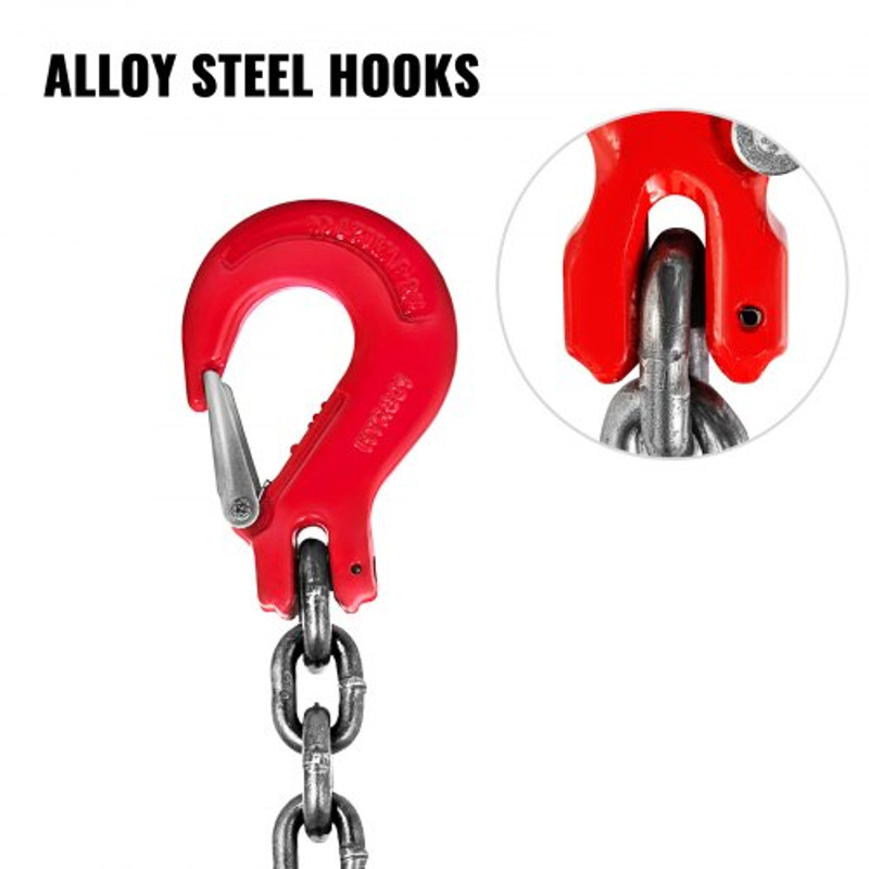 4T Capacity Double Leg Chain Sling, 5ft G80 Lifting Chain with Grab Hooks, 11,000LBS Load Limit – Durable Sling Chain