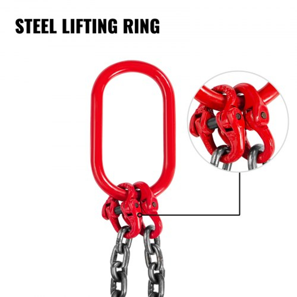 4T Capacity Double Leg Chain Sling, 5ft G80 Lifting Chain with Grab Hooks, 11,000LBS Load Limit – Durable Sling Chain