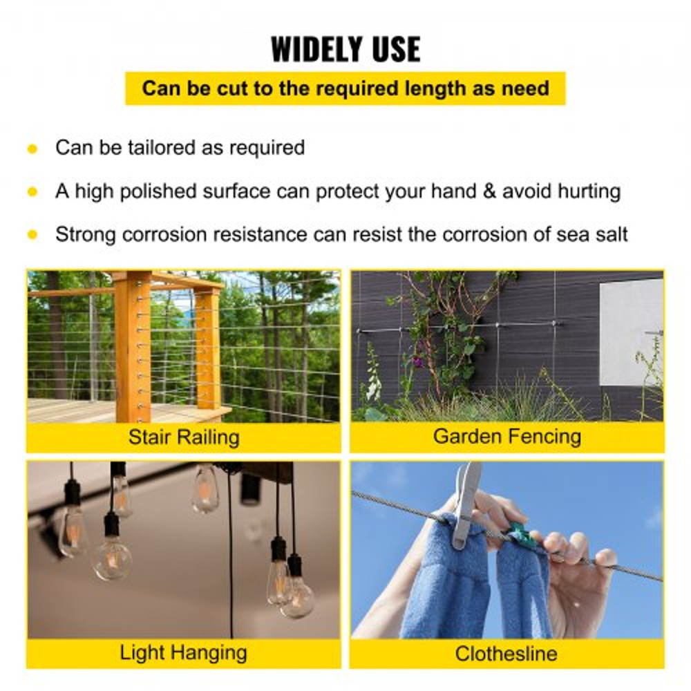 500FT T316 1x19 Marine Grade Steel Cable, 5/32" Wire Rope for Deck Railing Brackets, Handrail Stair & DIY Balustrade