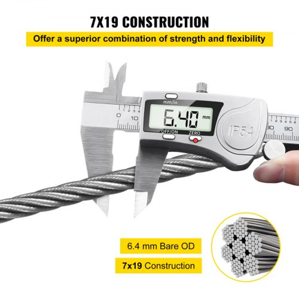 200FT T304 Stainless Steel Wire Rope 14 7x19 Steel Cable For Railing Decking  DIY Balustrade 6400lb 4