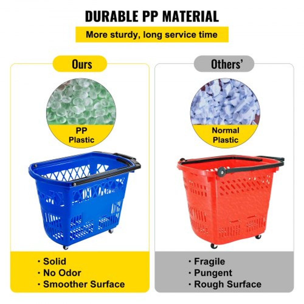 6Pack Plastic Rolling Shopping Basket Set With Wheels 75lb Capacity Foldable Handles For Retail Sto 4