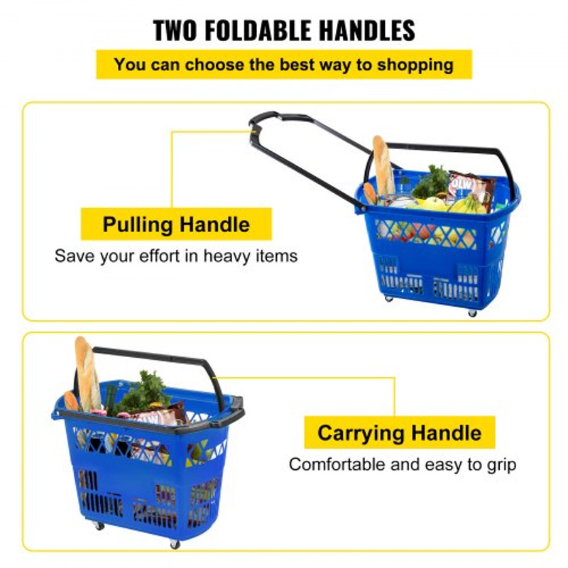 6Pack Plastic Rolling Shopping Basket Set With Wheels 75lb Capacity Foldable Handles For Retail Sto 5