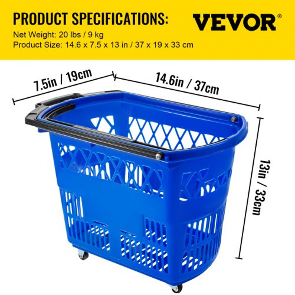 6Pack Plastic Rolling Shopping Basket Set With Wheels 75lb Capacity Foldable Handles For Retail Sto 7